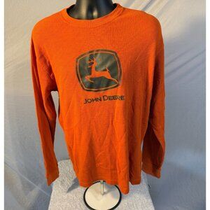 John Deere Tractor Thermal Long Sleeve Shirt Orange Mens Size Medium M